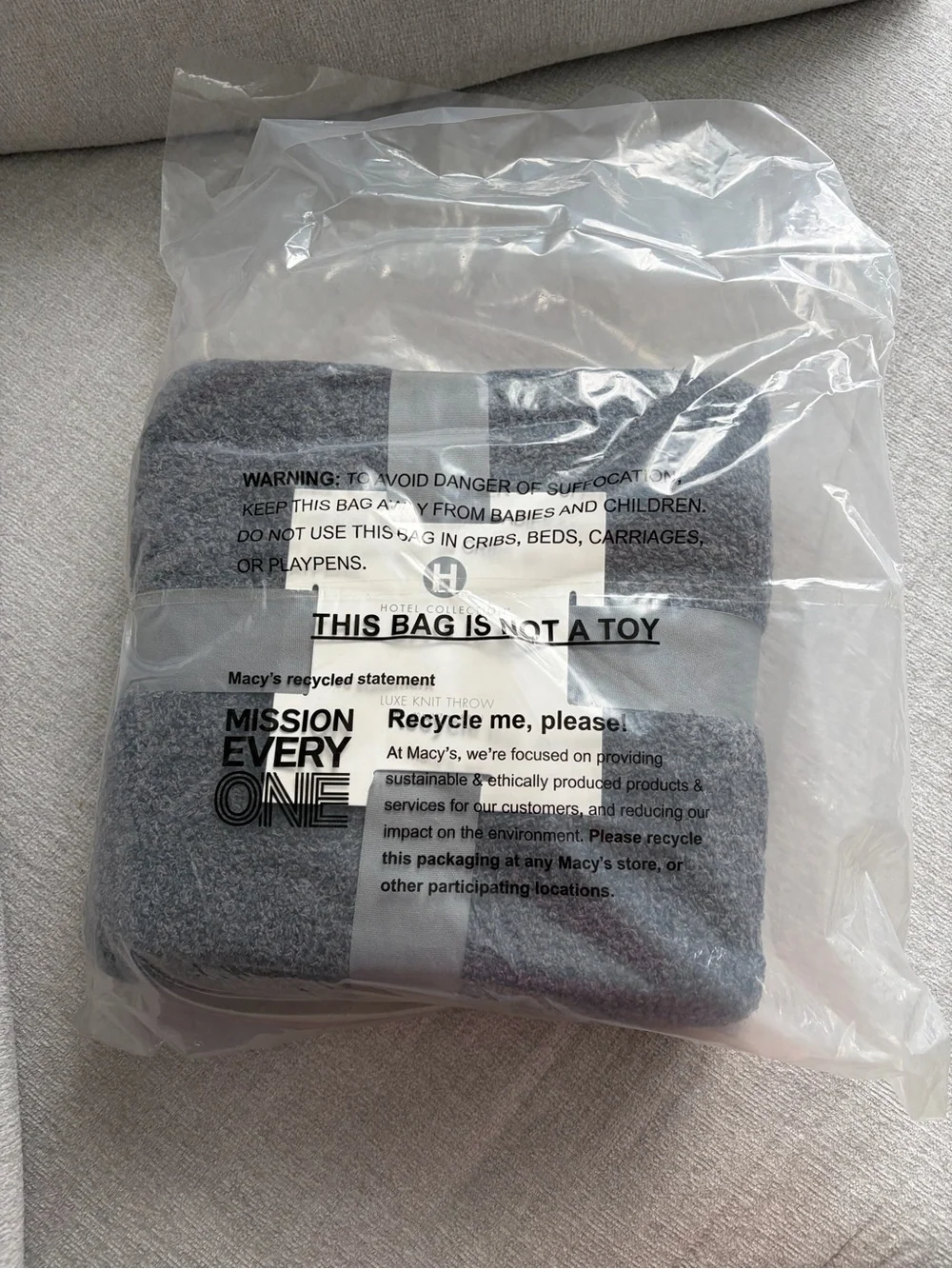 NEW Hotel Collection Luxe Knit Throw Blanket Gray 50” x 70” Macy’s $130